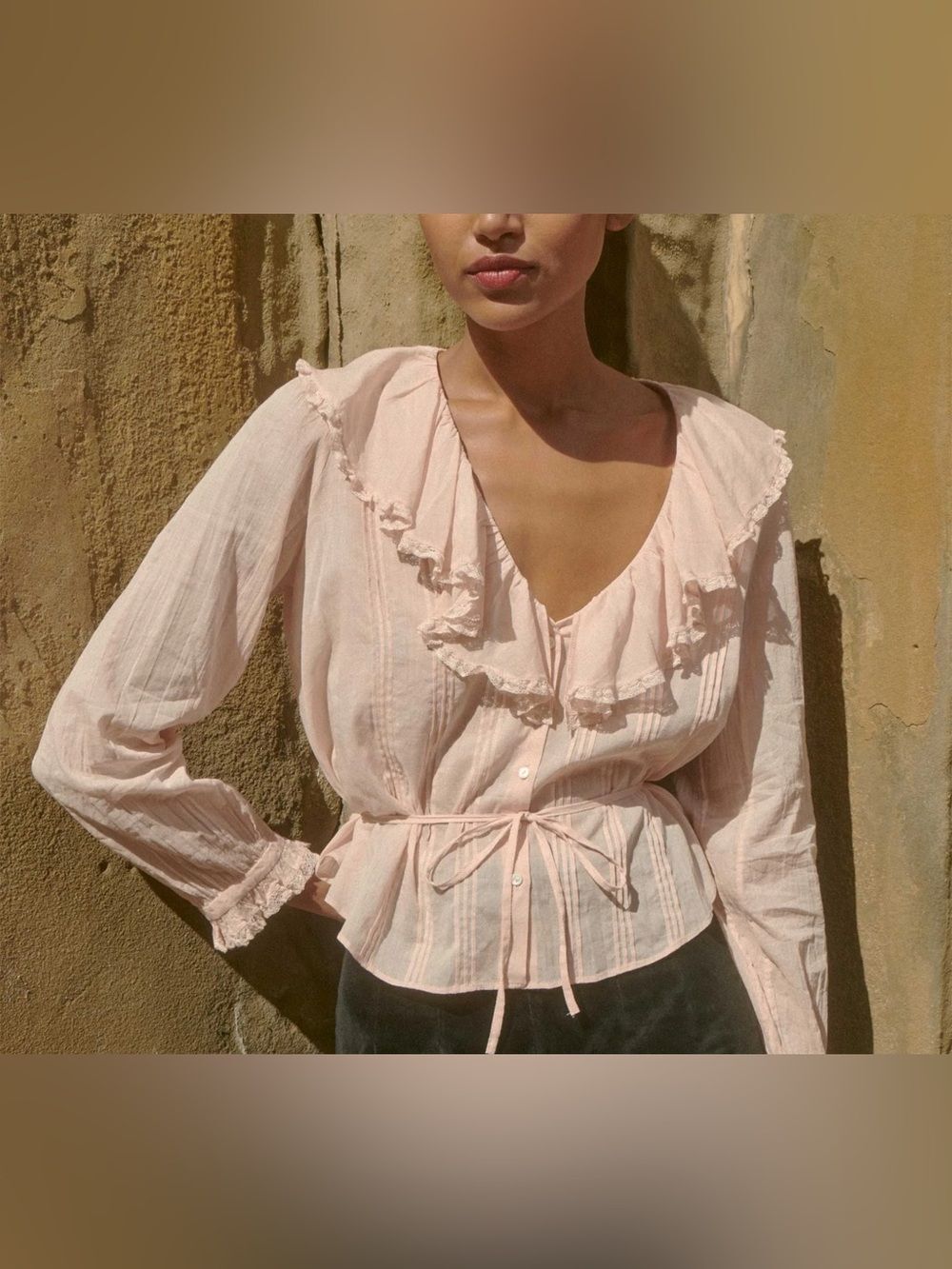 Doen Lucille Top Light Orange Ruffle Long Sleeve